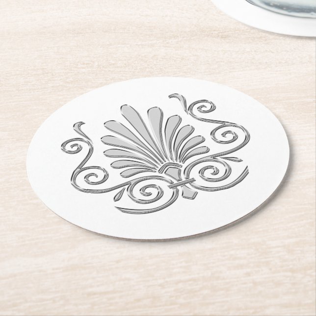 Vintag Art Deco Silver Plume Arabesque Runder Pappuntersetzer (Angewinkelt)
