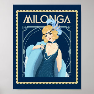 Vintag Art Deco Tango Milonga Flapper Dancer Poster