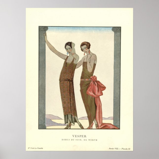 Vintag Art Deco Vesper Abend Kleidung Mode Poster (Vorne)