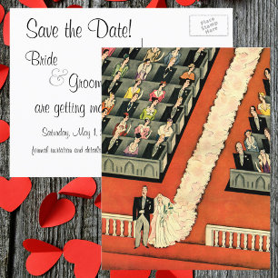 Vintag Art Deco Wedding Newlyweds Save the Date Ankündigungspostkarte