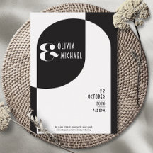 Vintag Art Deco Wedding White Black Einladung