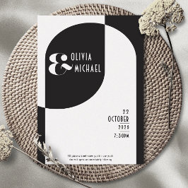 Vintag Art Deco Wedding White Black Einladung