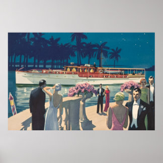 Vintag Art Deco Yacht Boat Cocktail Party Mode Poster