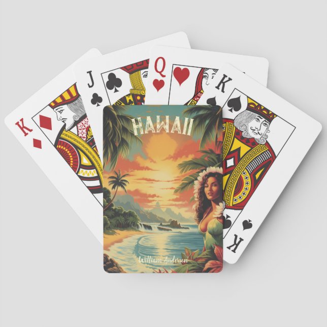 Vintag Art Hawaii Beach Hawaiian Girl Spielkarten (Rückseite)