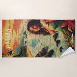 Vintag Art Hawaii Beach Hawaiian Girl Strandtuch