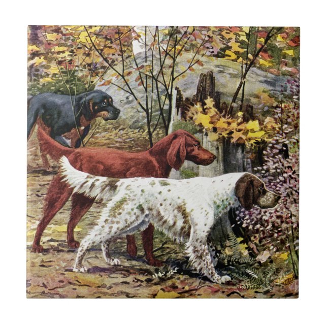 Vintag Art Hund Liebhaber Setters Fliese (Vorderseite)