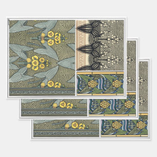 Vintag Art Nouveau Arrowhead Garden Blume Geschenkpapier Set