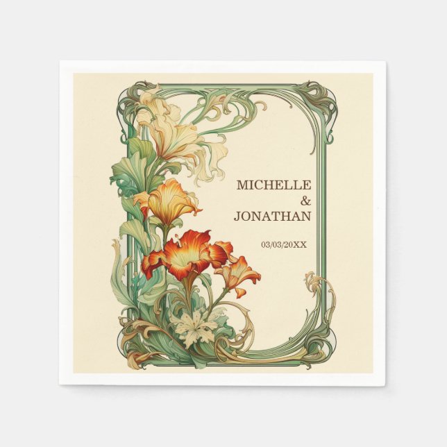 Vintag Art Nouveau Botanical Mucha Vielen Dank Serviette (Vorderseite)