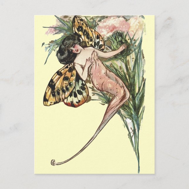 Vintag Art Nouveau Butterfly Fairy Postkarte (Vorderseite)