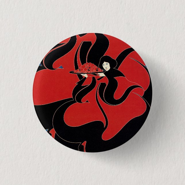 Vintag Art Nouveau Chap Book Erntedank Button (Vorderseite)