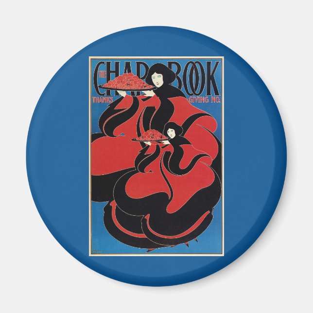 Vintag Art Nouveau Chap Book Erntedank Magnet (Vorne)