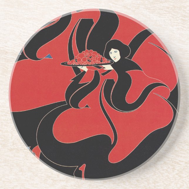 Vintag Art Nouveau Chap Book Erntedank Untersetzer (Vorne)