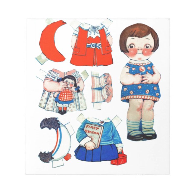 Vintag Art Paper Doll. Niedliche Papierpuppe. Notizblock (Vorderseite)