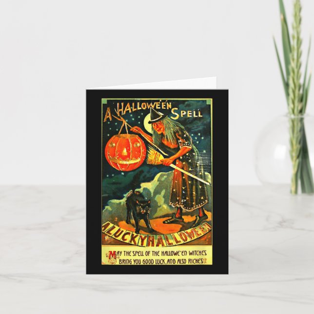 Vintag Art Retro Halloween Hexe Karte (Vorderseite)