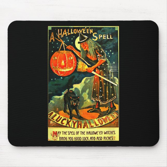 Vintag Art Retro Halloween Hexe Mousepad (Vorne)