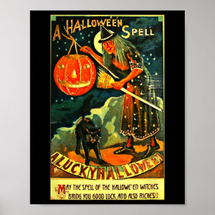 Vintag Art Retro Halloween Hexe Poster