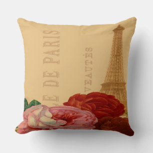 Vintag Art Rose Paris und Eiffelturm Kissen