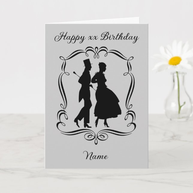 Vintag Art Silhouette Mann Frau Geburtstag Karte (Kleine Pflanze)