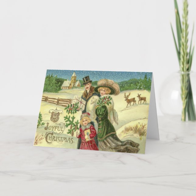 Vintag Art Viktorianische Weihnachtslandschaft Feiertagskarte (Vorderseite)