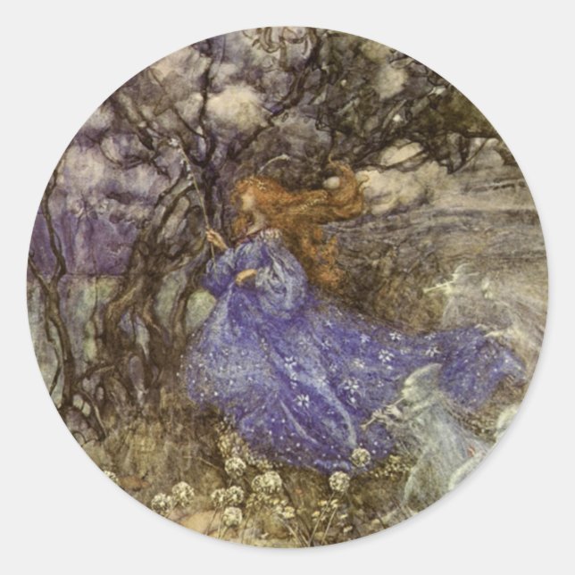 Vintag Arthur Rackham Fairy Round Sticker (Vorderseite)