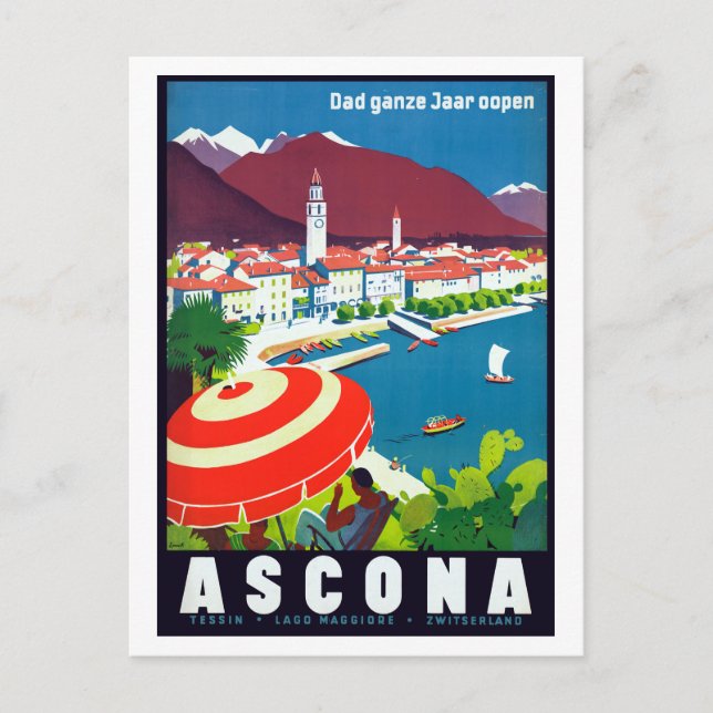 Vintag Ascona Schweiz Reisen Postkarte (Vorderseite)