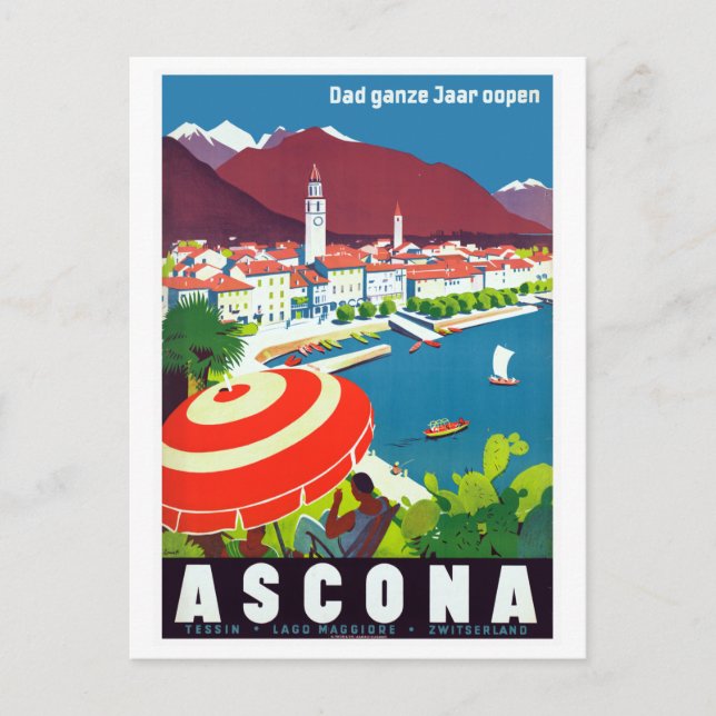 Vintag Ascona Schweiz Reiseplakat Postkarte (Vorderseite)