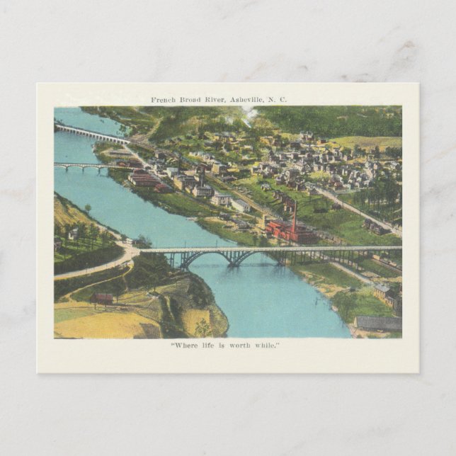 Vintag Asheville North Carolina FrenchBroad River Postkarte (Vorderseite)