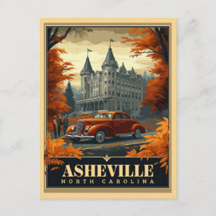 Vintag Asheville, North Carolina Postkarte