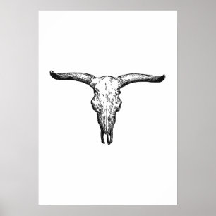Vintag Aurochs Skull Illustration Poster