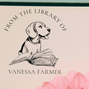 Vintag aus der Bibliothek von Hund mit Buch Gummistempel