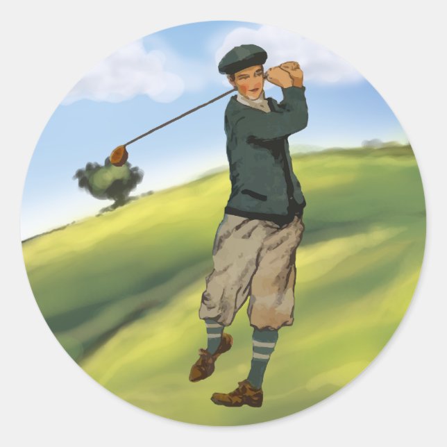 Vintag aussehen Golfer Golf Stickers (Vorderseite)
