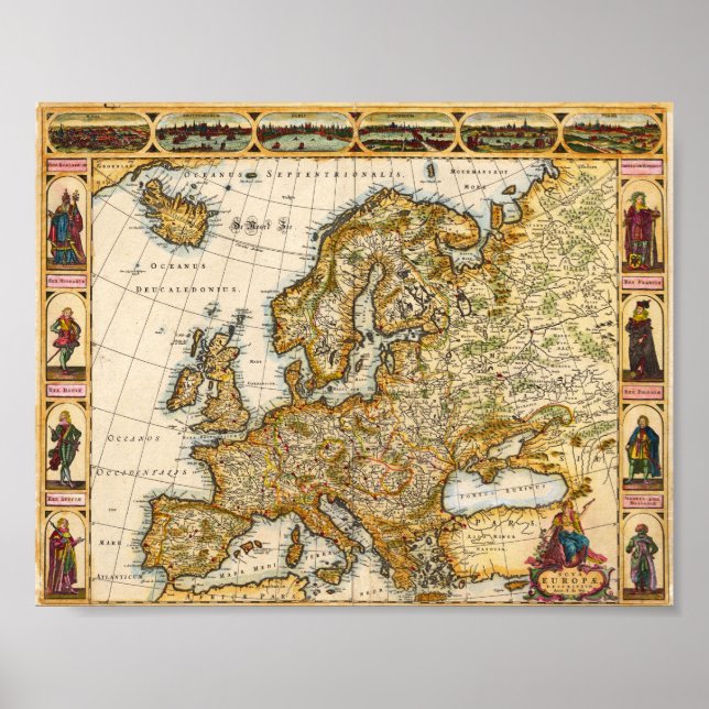 Vintag aussehende Europakarte Poster (Vorne)