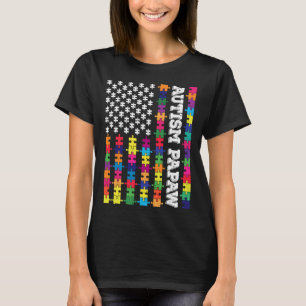 Vintag Autism Papaw Patriotic Puzzle American Fla T-Shirt