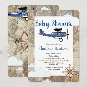 Vintag Aviator Airplane World Travel Baby Dusche Einladung