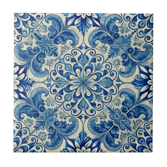 Vintag Azulejo Portugiesisches Blaues Muster Fliese (Vorderseite)