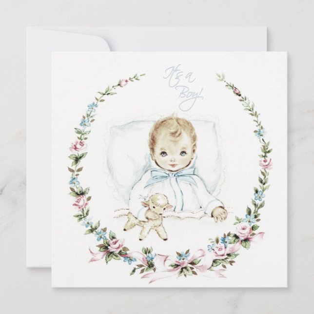Vintag Baby Blue Baby Boy Dusche Einladung (Vorderseite)