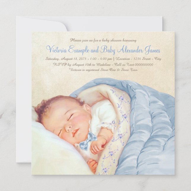 Vintag Baby Boy Dusche Einladung (Vorderseite)