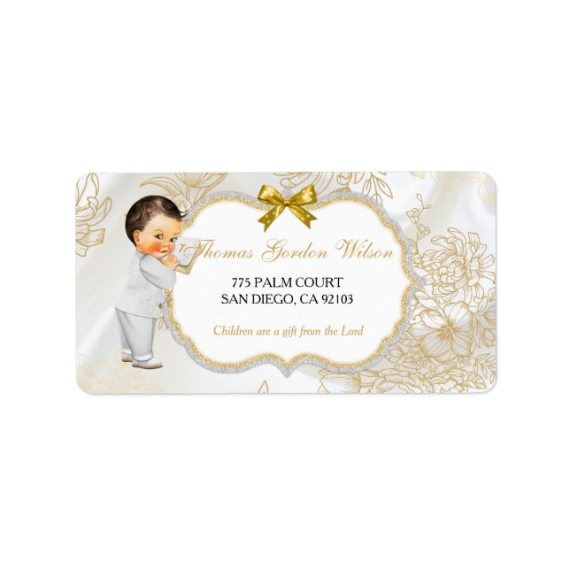 Vintag Baby Boy Taufe Gold White Adressaufkleber (Vorne)