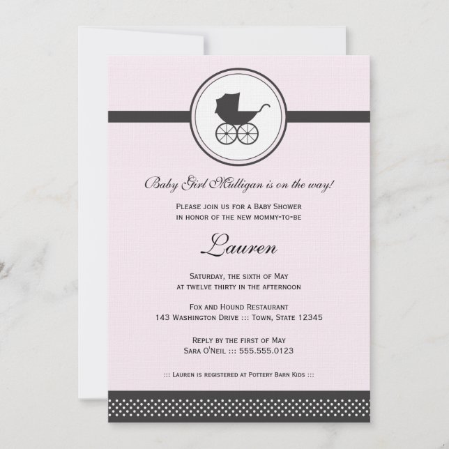 Vintag Baby Carriage Baby Dusche Einladung (Vorderseite)