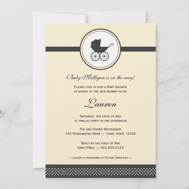 Vintag Baby Carriage Baby Dusche Einladung (Vorderseite)