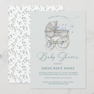 Vintag Baby Carriage Boy Babydusche Einladung