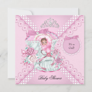 Vintag Baby Dusche Girl White Pink Princess Tiara Einladung