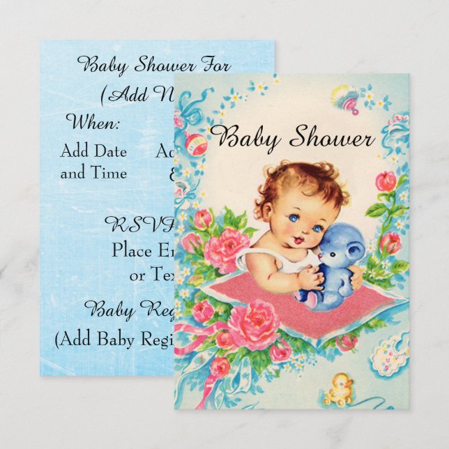 Vintag Baby Girl Baby Shower Einladungen (Vorne/Hinten)
