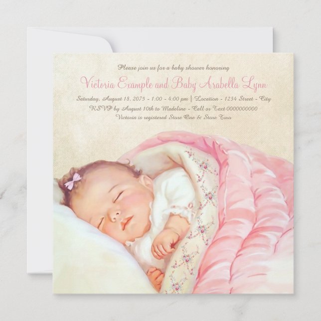 Vintag Baby Girl Dusche Einladung (Vorderseite)