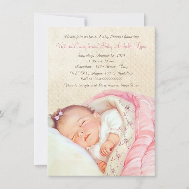 Vintag Baby Girl Dusche Einladung (Vorderseite)