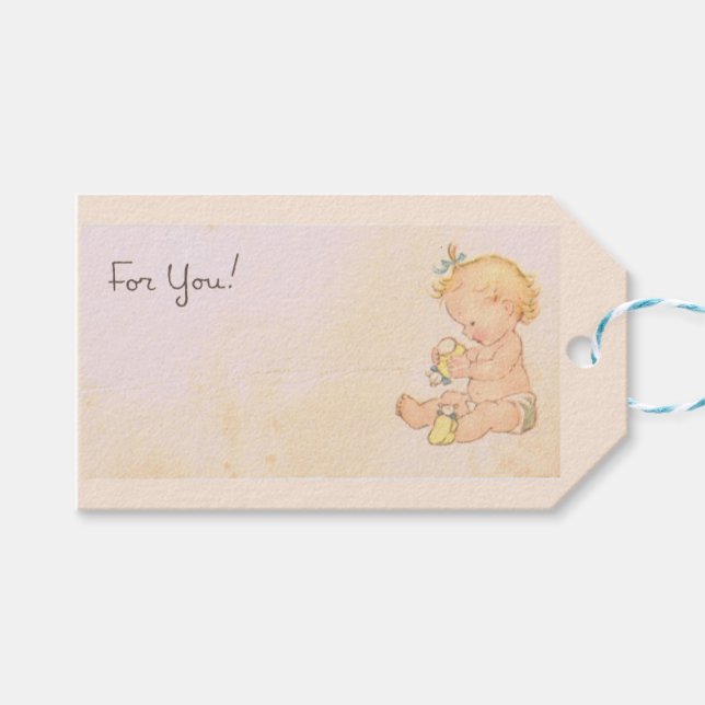 Vintag Baby Girl Geschenkanhänger (Vorderseite (Horizontal))
