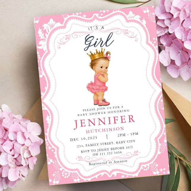 Vintag Baby Girl Princess Baby Dusche Einladung (Vintage Baby Girl Princess Baby Shower Invitation)