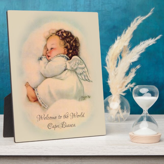 Vintag Baby Girl Schlafengel auf Cloud Fotoplatte (Seite)
