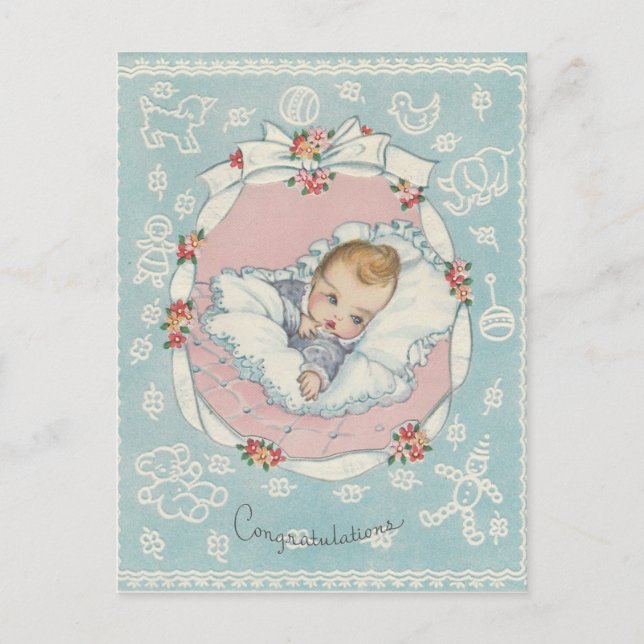 Vintag Baby Herzlichen Glückwunsch Postkarte (Vorderseite)