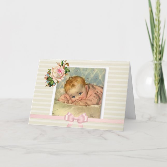 Vintag Baby: Kinderdusche Einladungen für Mädchen (Vorderseite)